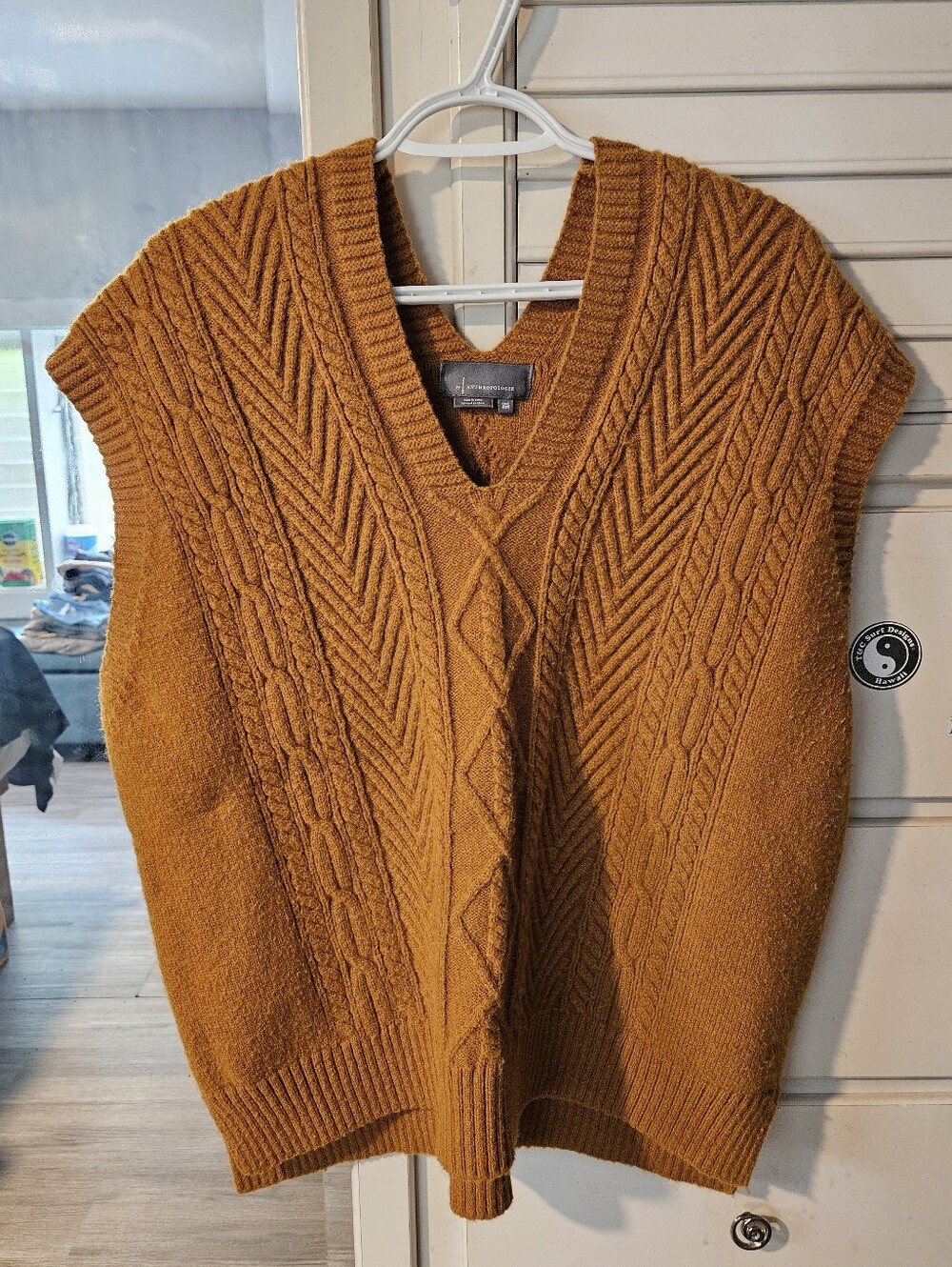Anthropologie Women's Cable-Knit V-Neck Sweater Vest in Mustard